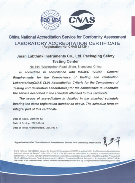 China Labthink Instruments Co, ltd zertifizierungen
